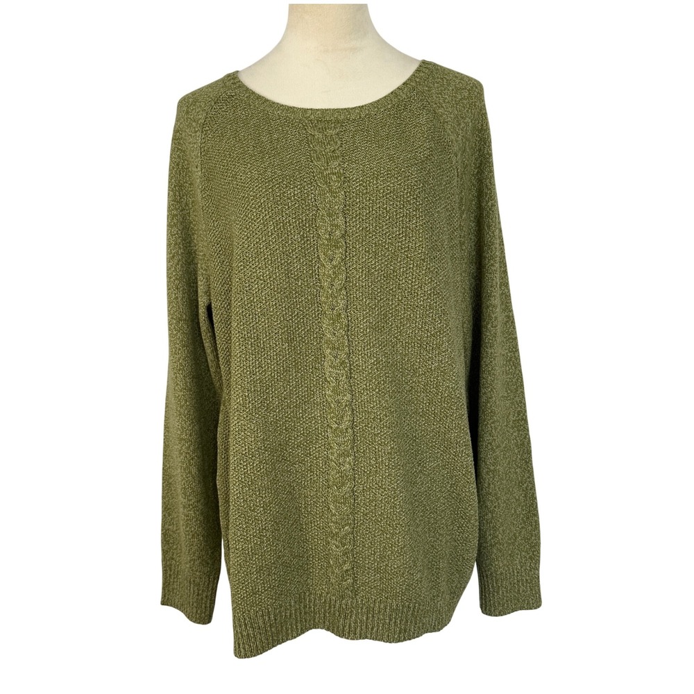 New Karen Scott Crewneck Sweater Cable Knit Detail Pullover Top Womens XL Green